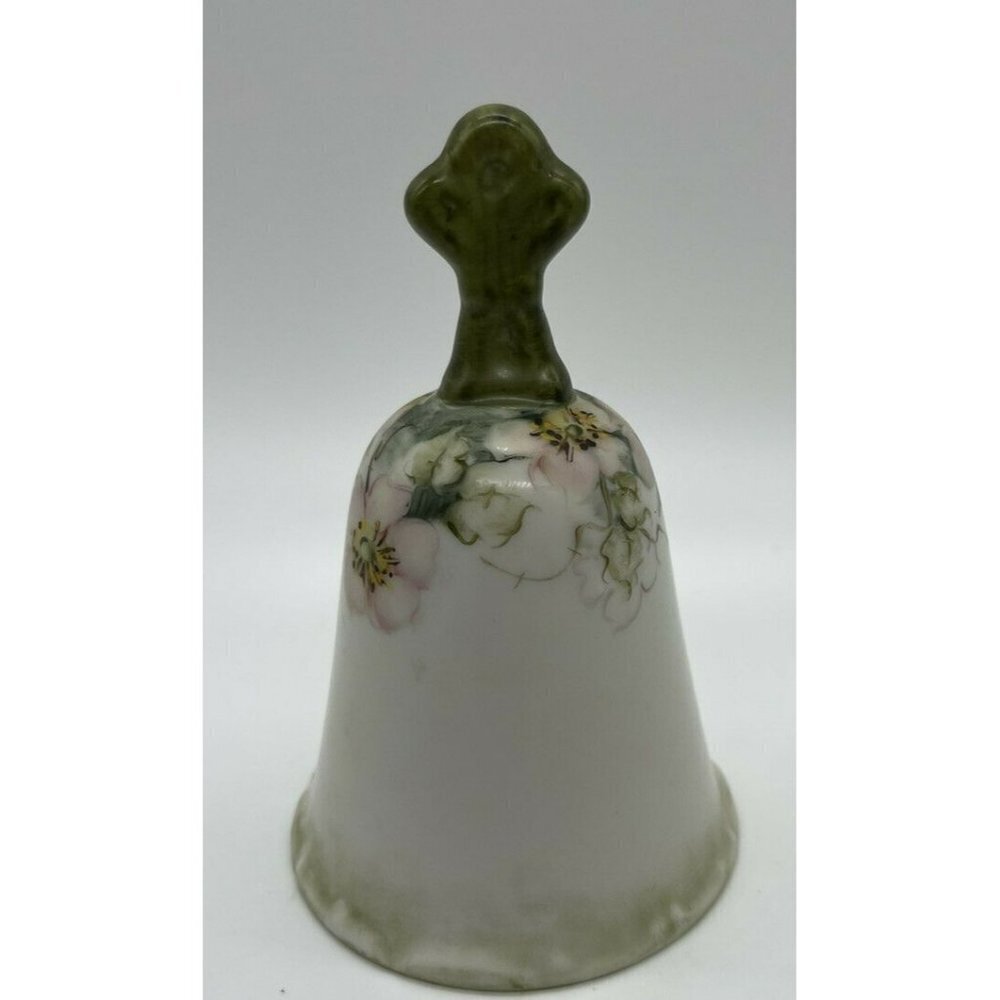 Vintage Handpainted Bell Artist Signed green Floral 1982